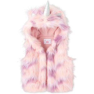 The Children's Place Girl's Pink & Purple Faux Fur Unicorn Vest Size Large